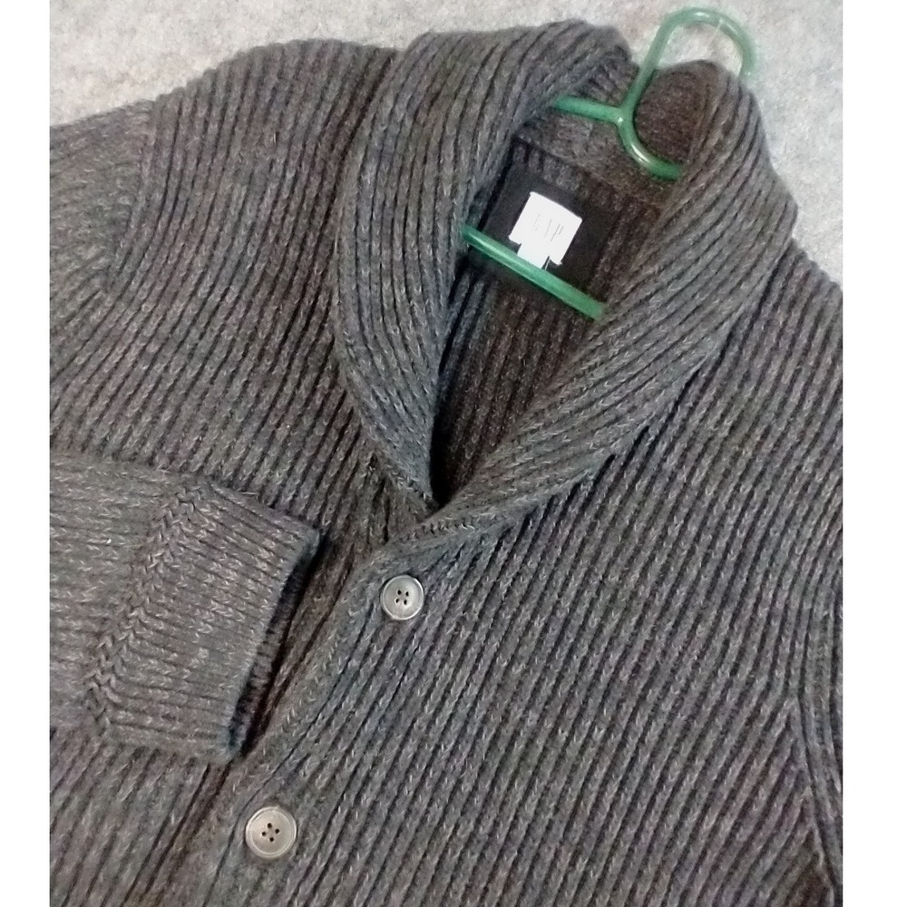 Gap Shaker Cardigan Mens Large Black Marl Shawl Collar Cotton Knit Sweater